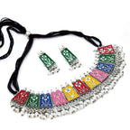 Rhodium-Plated Alloy Eanamel Coated Multicolour Choker Necklace - The Pari | Grocsy