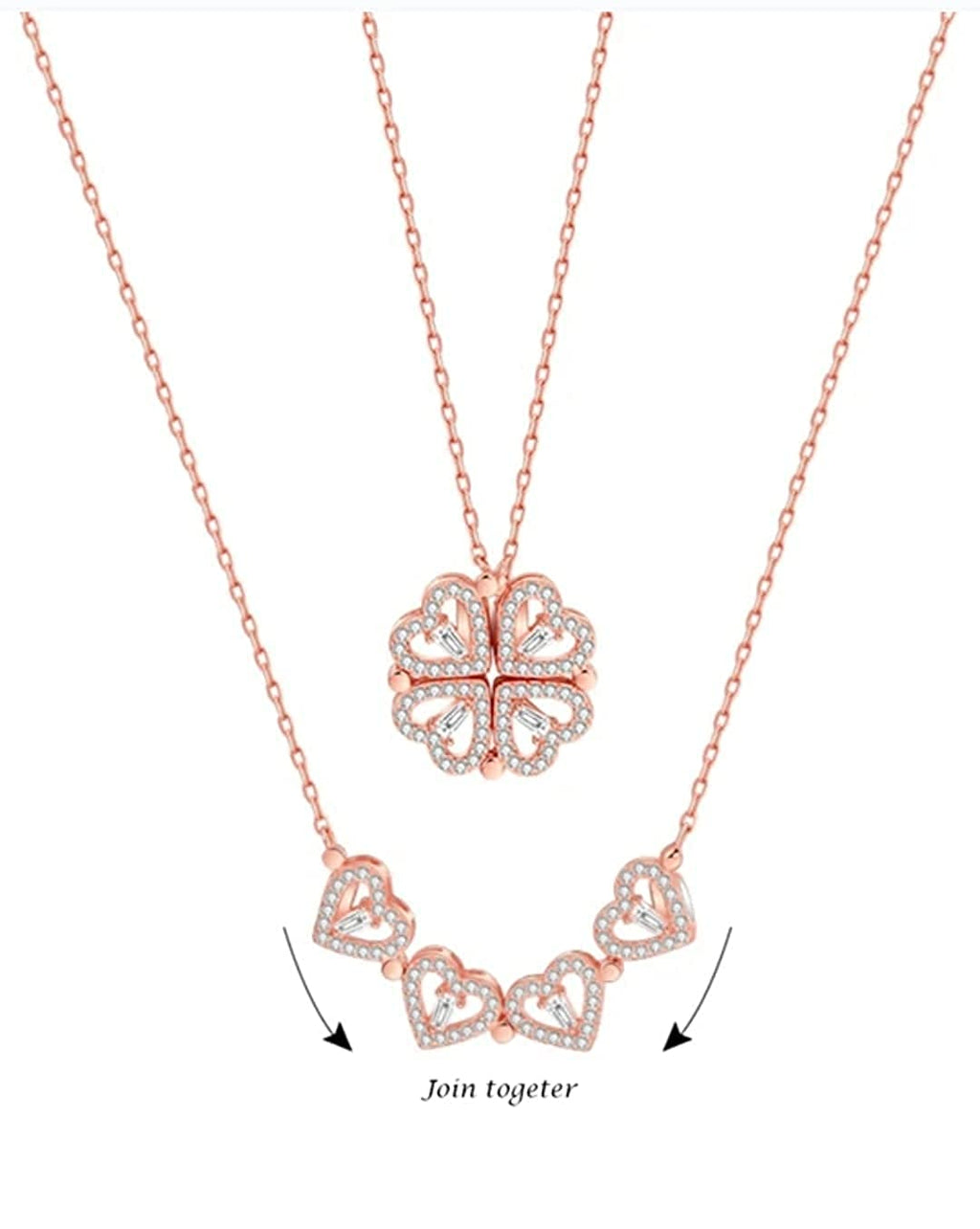 Gold-Polished Alloy Multi Wearing Heart Necklace For Girls - The Pari | Grocsy