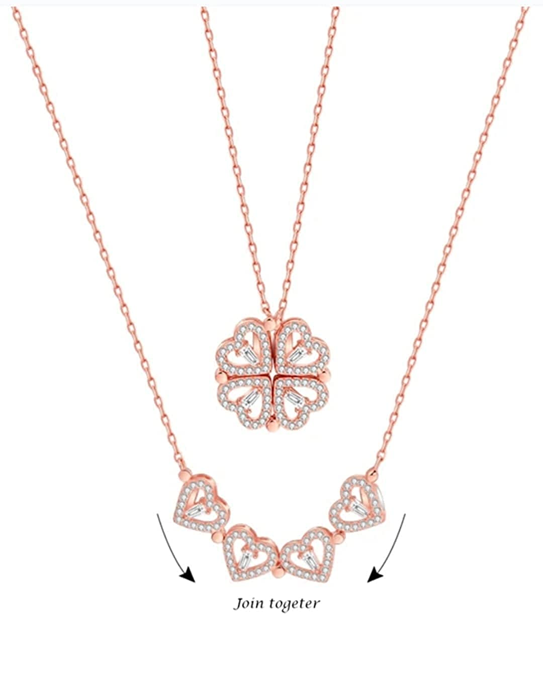 Gold-Polished Alloy Multi Wearing Heart Necklace For Girls - The Pari | Grocsy