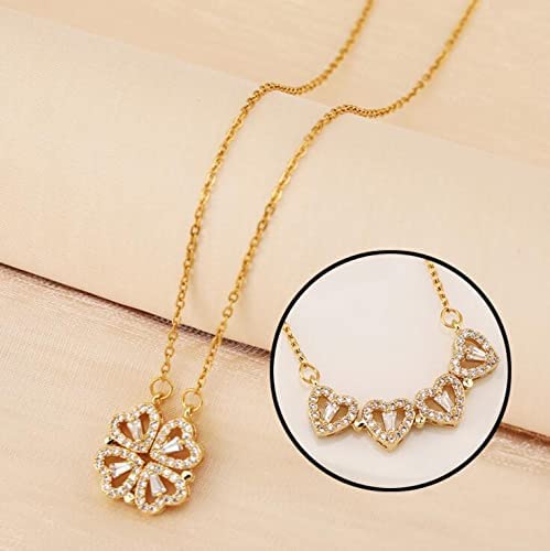 Gold-Polished Alloy Multi Wearing Heart Necklace For Girls - The Pari | Grocsy