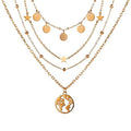 Gold-Polished Alloy Tripple Layer Earth Charm Necklace - The Pari | Grocsy