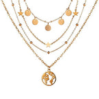 Gold-Polished Alloy Tripple Layer Earth Charm Necklace - The Pari | Grocsy
