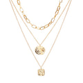 Gold-Polished Alloy Metallic Geometric Layered Necklace - The Pari | Grocsy