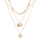 Gold-Polished Alloy Metallic Geometric Layered Necklace - The Pari | Grocsy