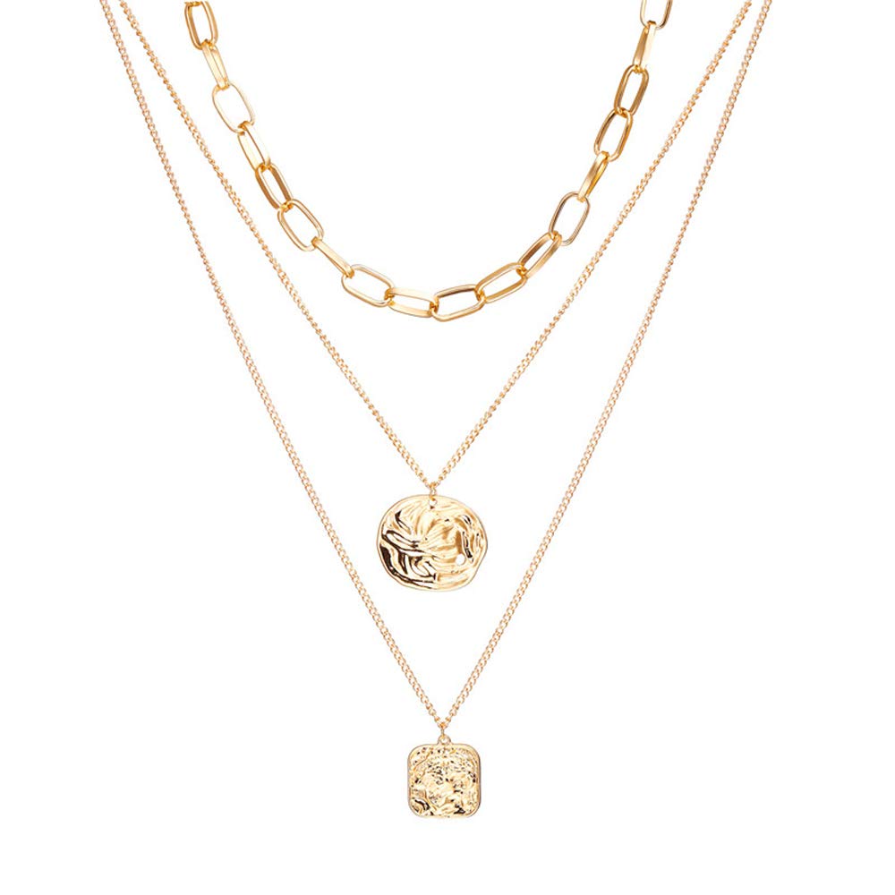 Gold-Polished Alloy Metallic Geometric Layered Necklace - The Pari | Grocsy