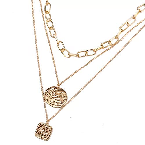 Gold-Polished Alloy Metallic Geometric Layered Necklace - The Pari | Grocsy