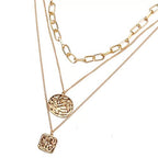 Gold-Polished Alloy Metallic Geometric Layered Necklace - The Pari | Grocsy