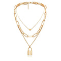 Gold-Polished Alloy Lock & Heart Multiple Chain Necklace - The Pari | Grocsy