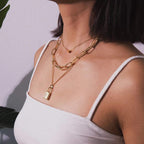 Gold-Polished Alloy Lock & Heart Multiple Chain Necklace - The Pari | Grocsy