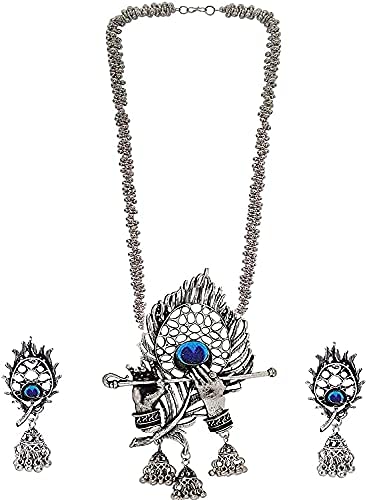 Rhodium-Plated Alloy Krishna Silver Necklace - The Pari | Grocsy