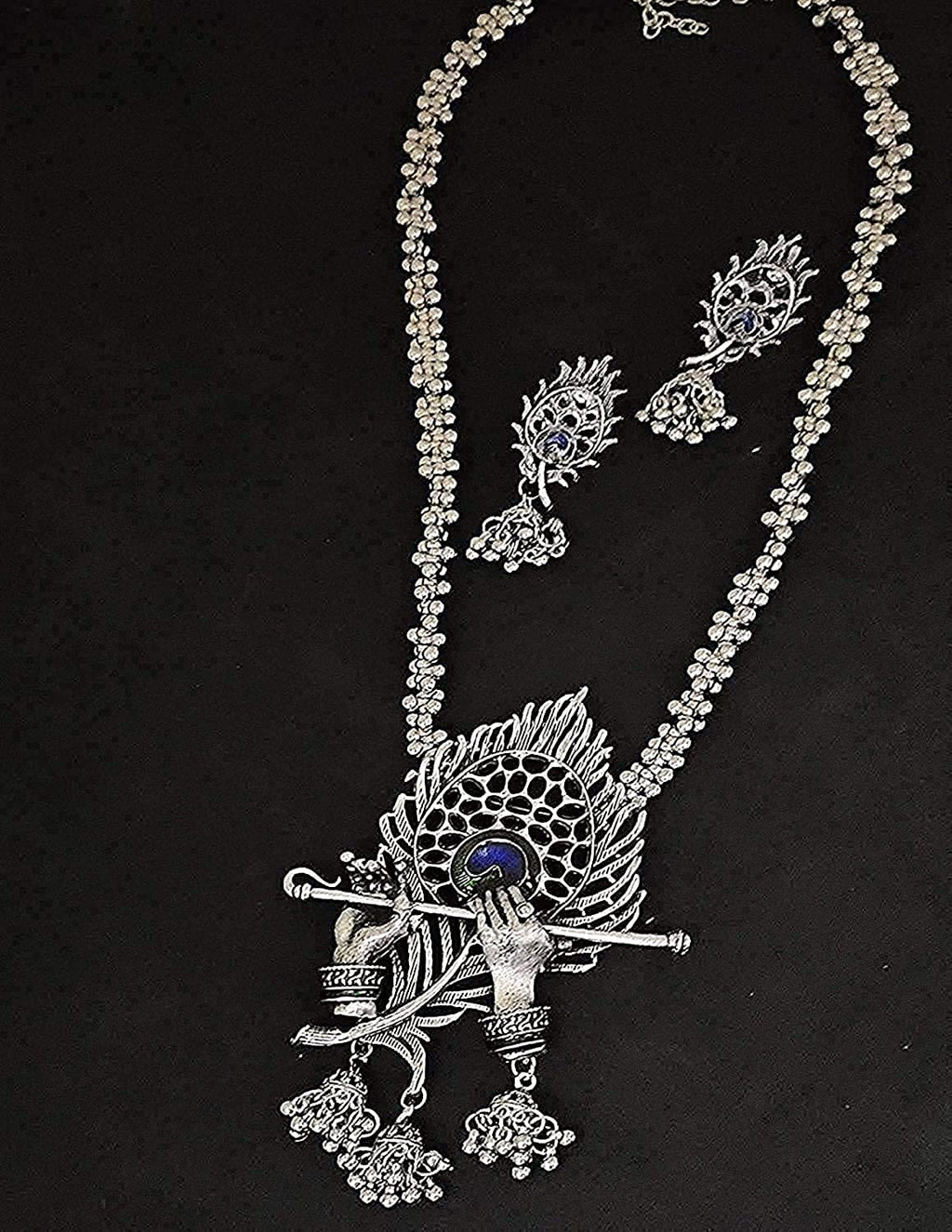 Rhodium-Plated Alloy Krishna Silver Necklace - The Pari | Grocsy