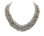 Rhodium-Plated Alloy Silver Bead Cluster Choker Necklace - The Pari | Grocsy