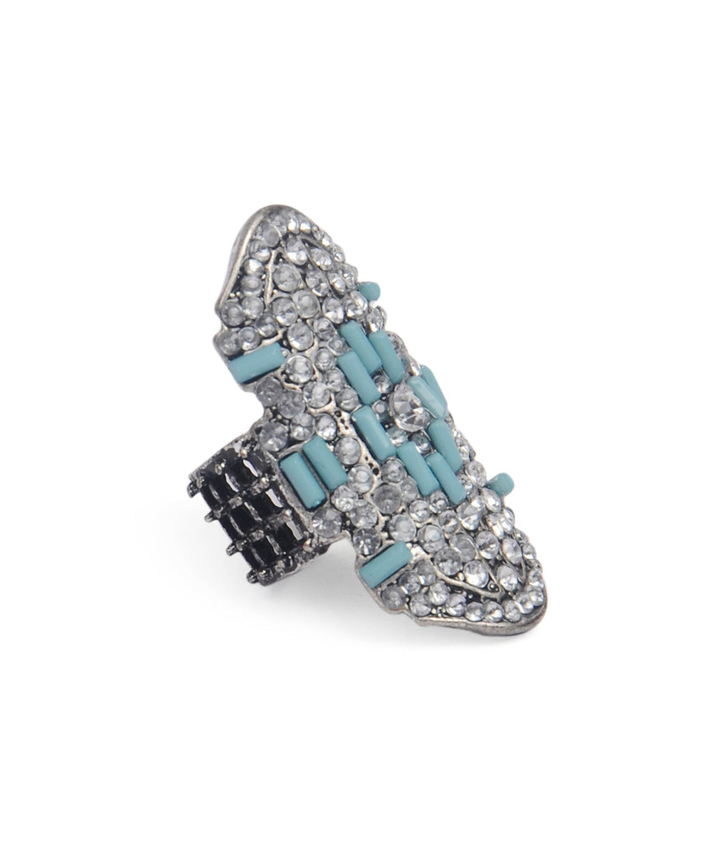 Silver-Plated Alloy Green Rhinestone Studded Cocktail Ring - The Pari | Grocsy