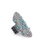 Silver-Plated Alloy Green Rhinestone Studded Cocktail Ring - The Pari | Grocsy