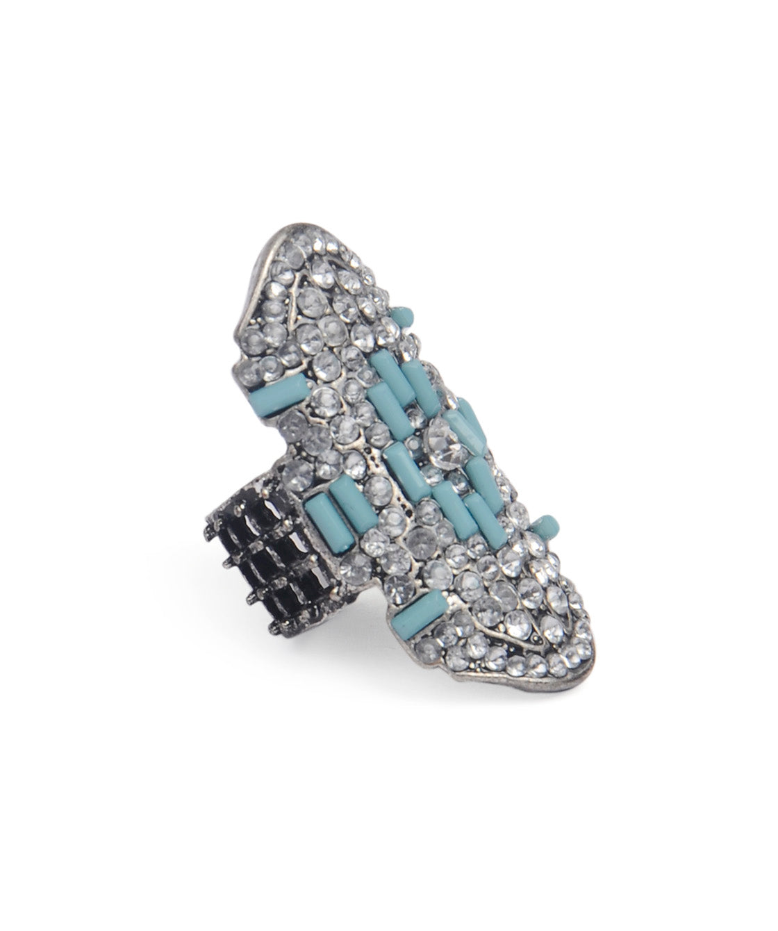 Silver-Plated Alloy Green Rhinestone Studded Cocktail Ring - The Pari | Grocsy