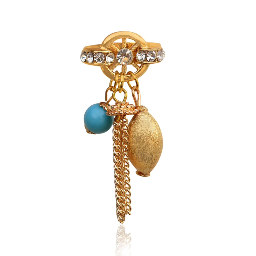 Gold-Polished Alloy Blue Charms Ring - The Pari | Grocsy