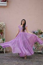 Jyoti Fashion Women's Purple Printed with Sequins Faux Georgette Anarkali Dress | Grocsy