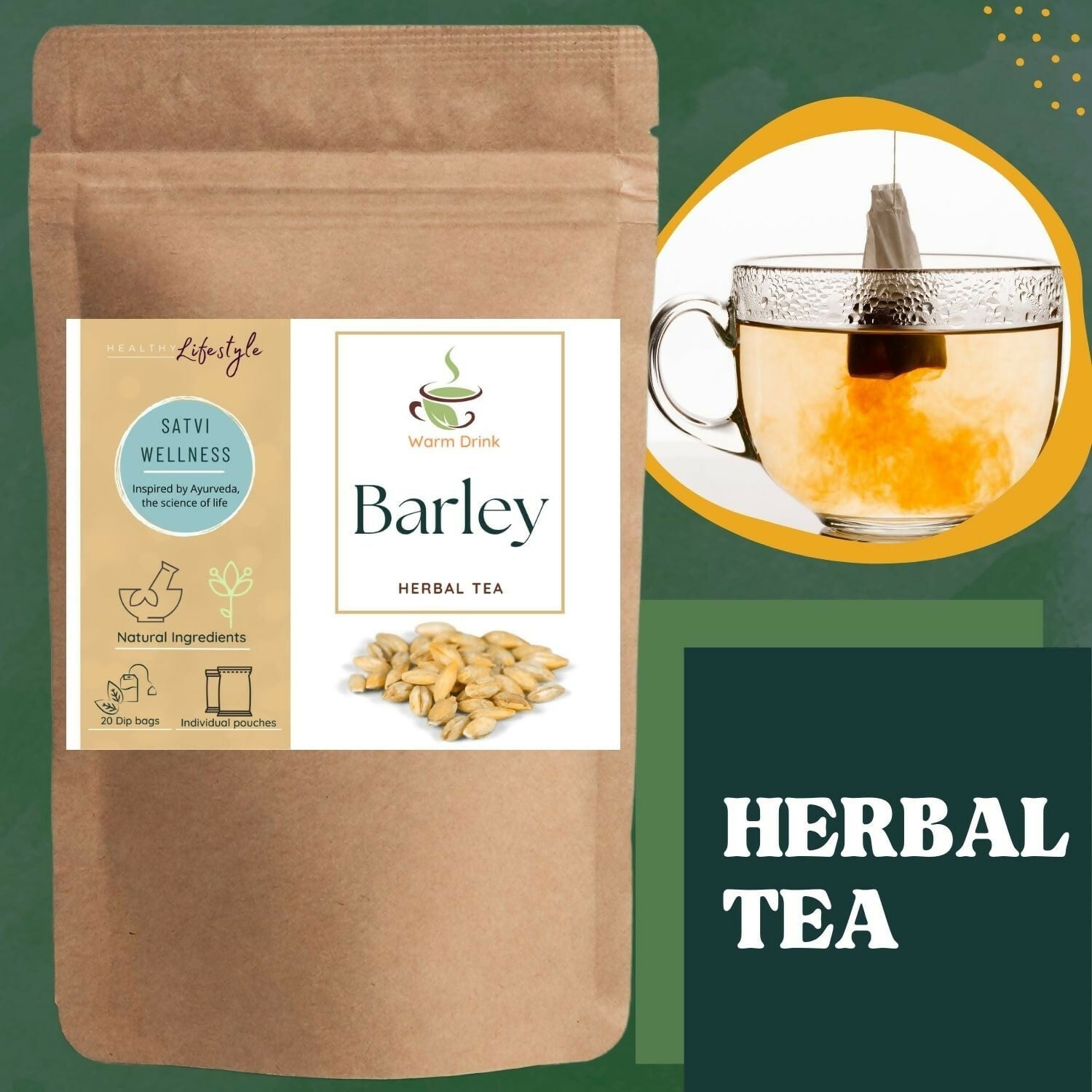 Satvi Wellness Barley Tea | Barley Tea Bag | Herbal Tea | Grocsy