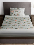 Story@home Arena Grey & Pink Floral Printed 180 TC Bedsheet & Pillow Covers | Grocsy