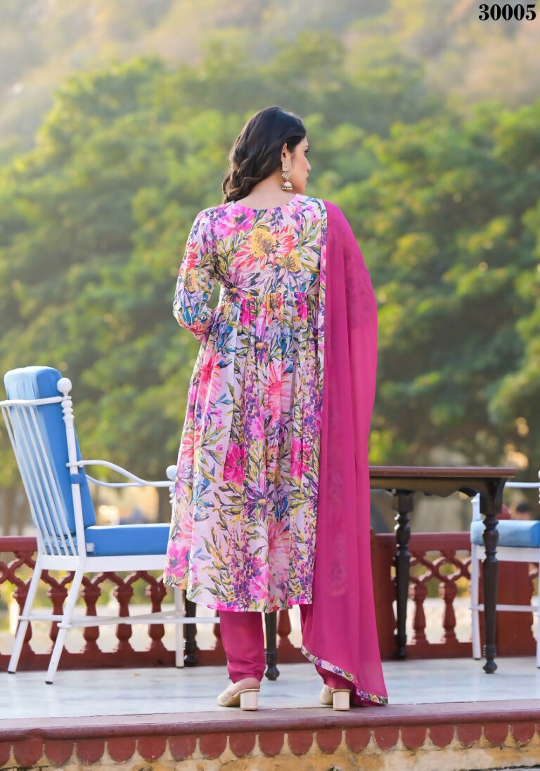 Designer Stylish Pink Slim Georgette Stitched Suit With Dupatta - Kiyara | Grocsy