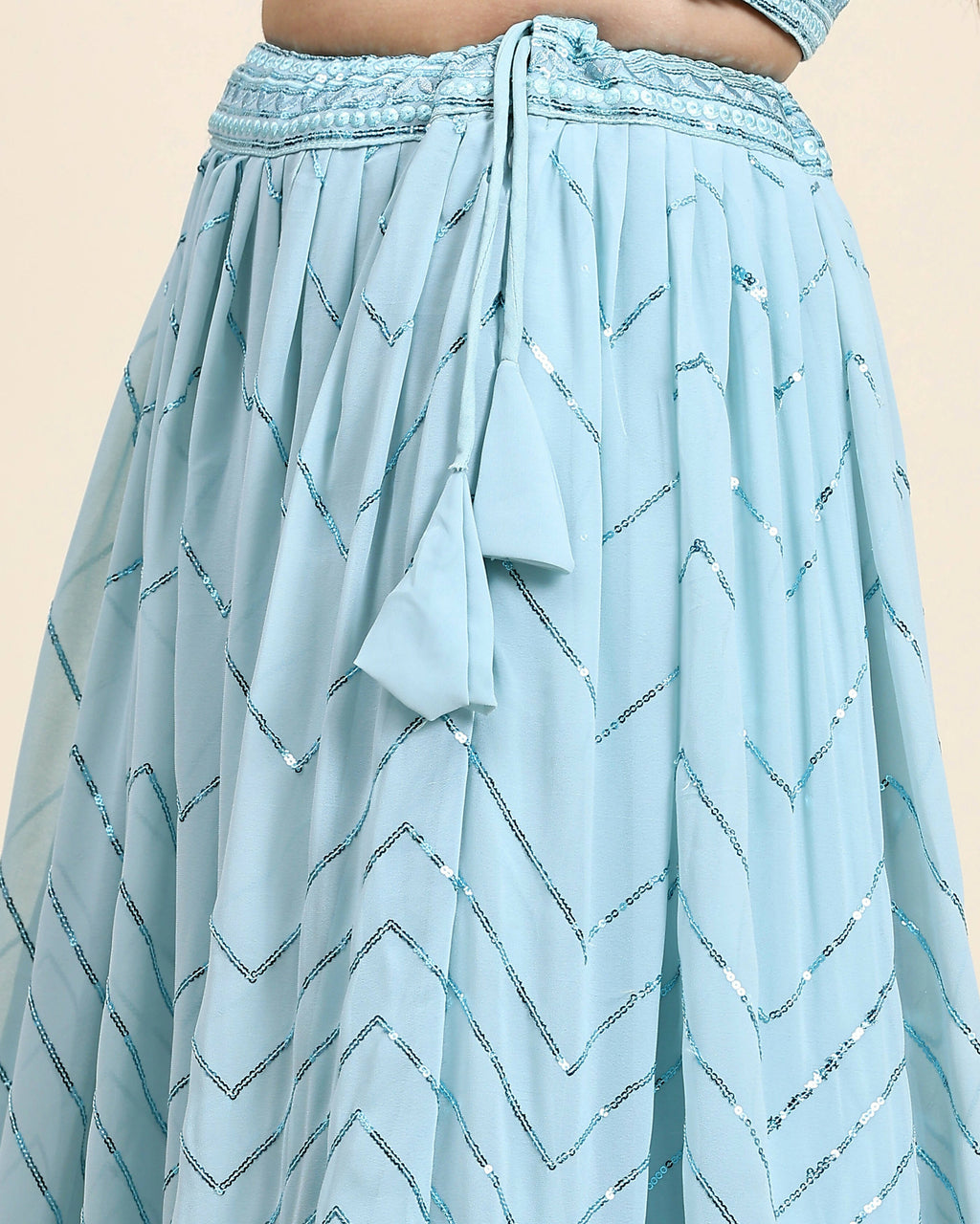 Blue Pure Viscose Georgette Sequence Embroidery work Lehenga Choli with Dupatta - Aakriti | Grocsy