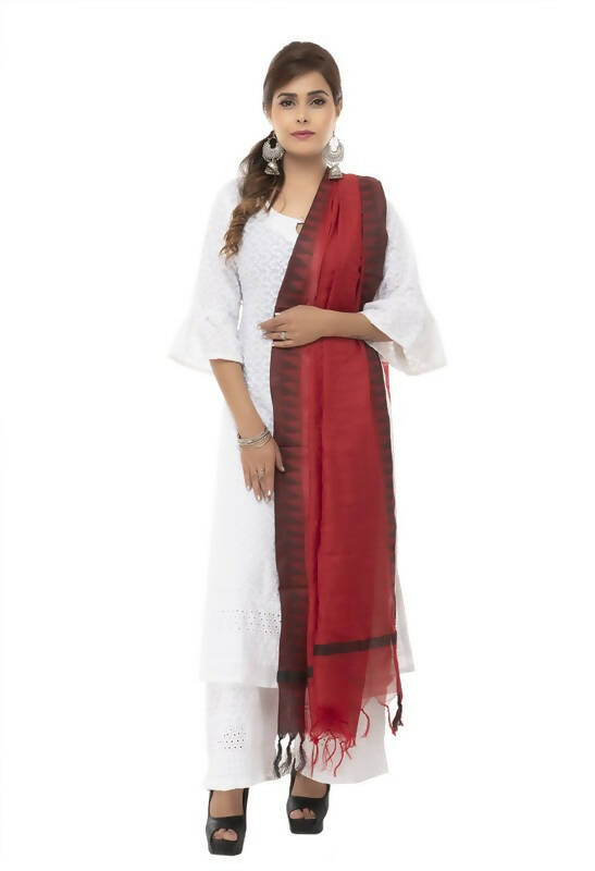 Mominos Fashion Moeza Cotton Black Temple Border Maroon Dupatta | Grocsy