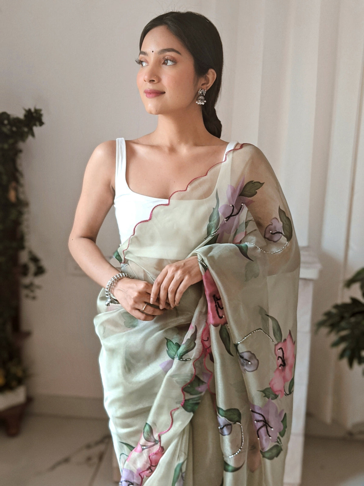 Vamsee Pinki Khatali Green Organza Saree | Grocsy