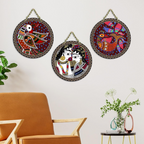 Artvibes Madhubani Folk Art Round Shape MDF Wooden Wall Decor Items | Grocsy
