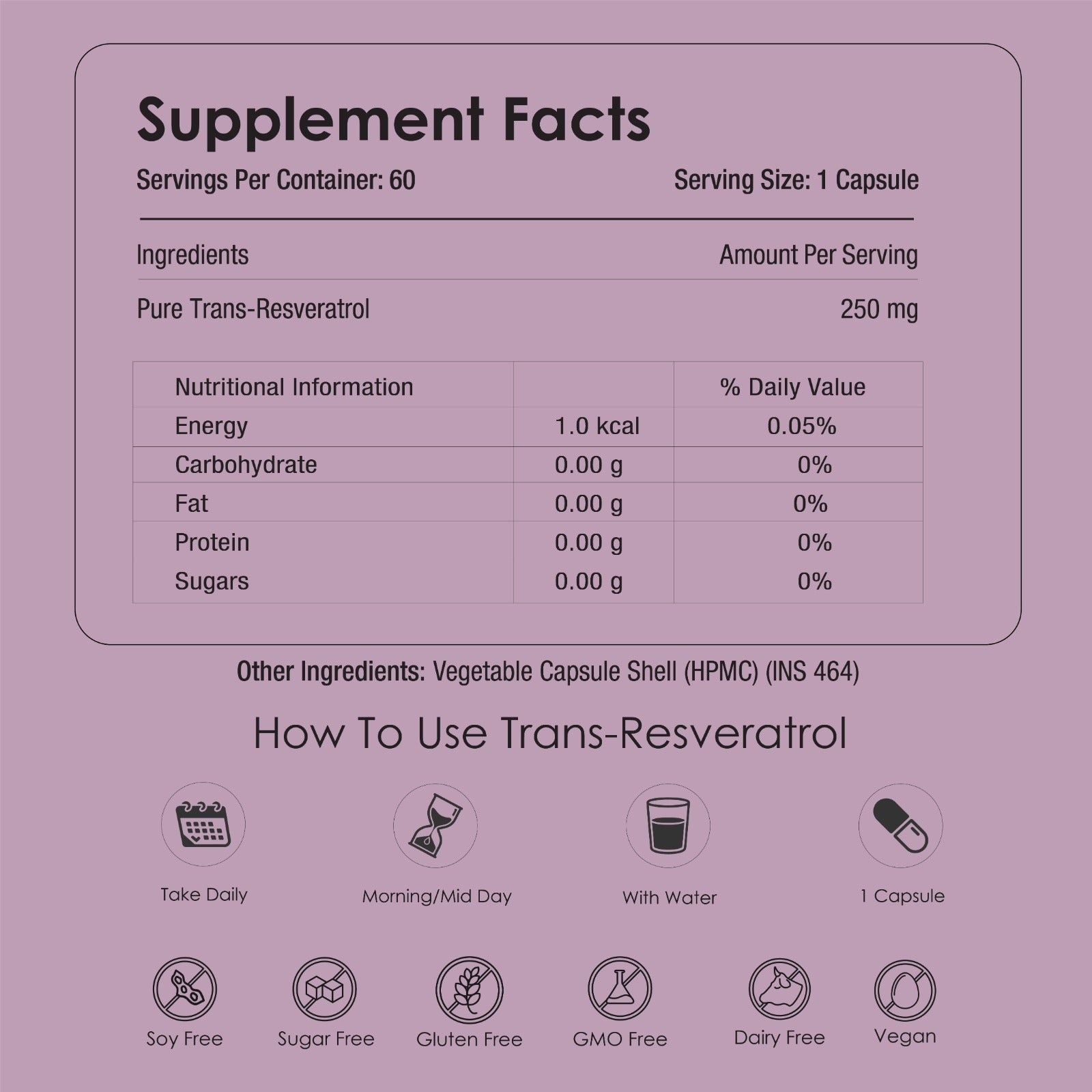 GATACA Pure Trans-Resveratrol - 250 mg Capsules for More Repair, Better Heart, More Life | Grocsy