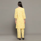 Breathables Women Cotton Printed Loungewear Kurta And Pants Co-Ord Set Yellow I Nightwear | Abstract Print | Grocsy