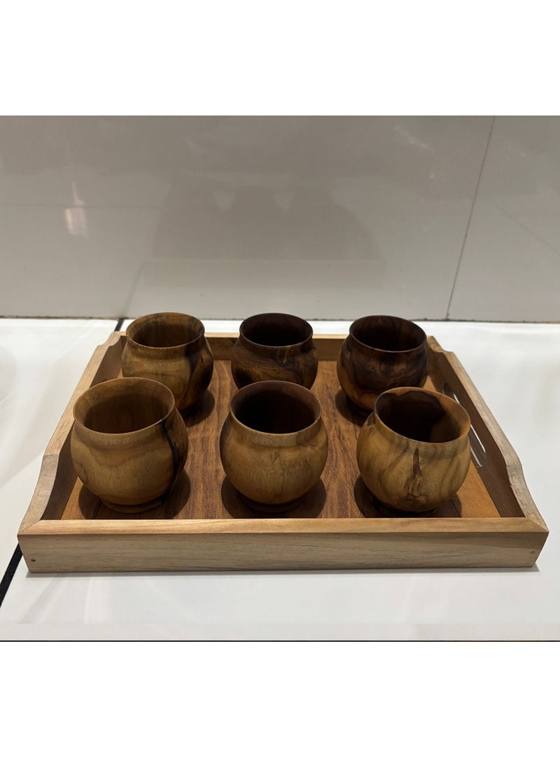 Wood estate Artistic Wooden Tea/Coffee Set-Natural Wooden Tea Drinking Cup Coffee Cup | Grocsy