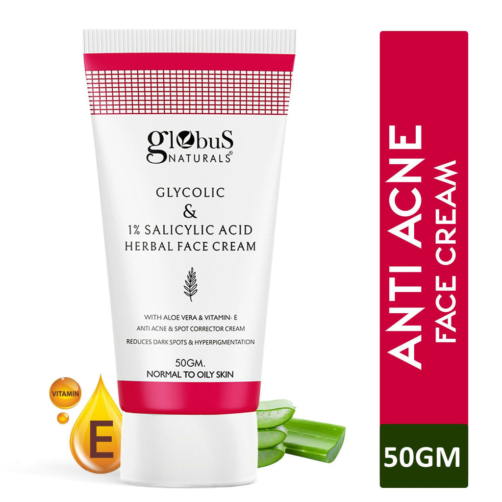 Globus Naturals Glycolic & 1% Salicylic Acid Herbal Anti Acne Face Cream | Grocsy