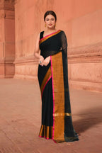 Joban Fashion Women Black & Pink Trendy Cotton Saree | Grocsy