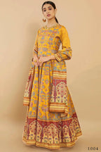 Women's Partywear Designer Yellow Soft Dola Silk Anarkali suit with Dupatta - Kalishta | Grocsy