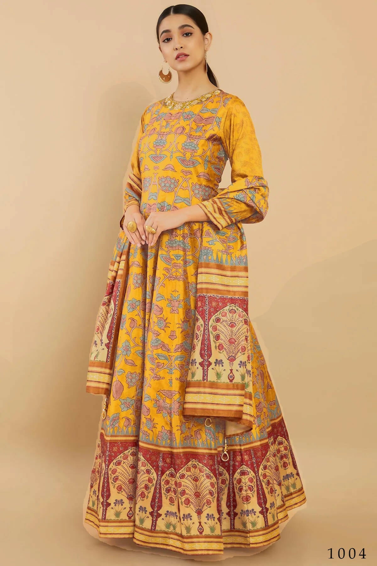 Women's Partywear Designer Yellow Soft Dola Silk Anarkali suit with Dupatta - Kalishta | Grocsy