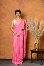 Very Much Indian Handblock Printed Cotton Saree With Natural Dyes - Pink | Grocsy