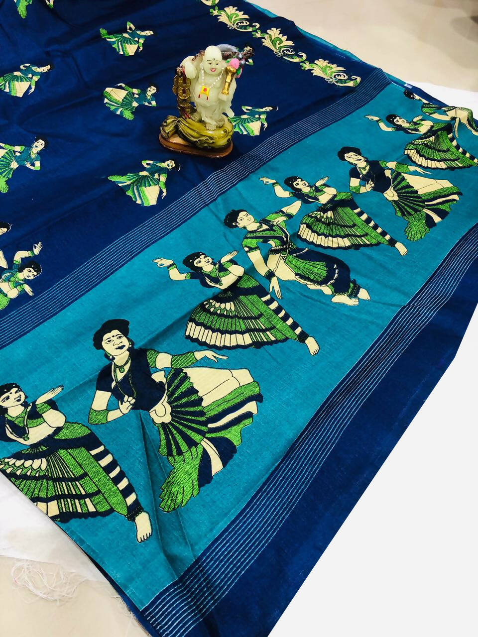 Vamika Navy Blue & Sky Blue Kalamkari With Jhalar Khadi Silk Saree | Grocsy