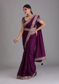 Teeya Creation Wine Color Chinon Silk Saree | Grocsy