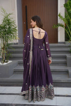 Teeya Creation Violet Color Pure Diamond Silk Wedding Wear Long Gown | Grocsy