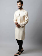 Even Apparels Cream Color Pure Cotton Men's Kurta With Side Placket (SLD1176) | Grocsy