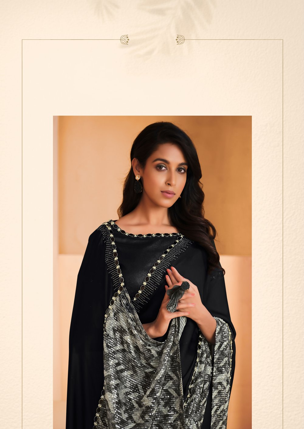 Black Satin Crepe Silk Embroidery with Digital Sequence Work Saree - Norita Helly | Grocsy