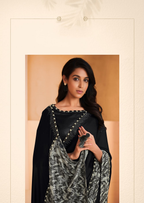 Black Satin Crepe Silk Embroidery with Digital Sequence Work Saree - Norita Helly | Grocsy