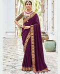 Purple Vichitra Solid Saree With Unstitched Blouse Piece - Juhi | Grocsy
