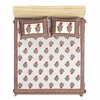 Jaipuri Hand Printed Floral 144TC Cotton DoubleQueen Bedsheet with 2 Pillow Covers | Grocsy