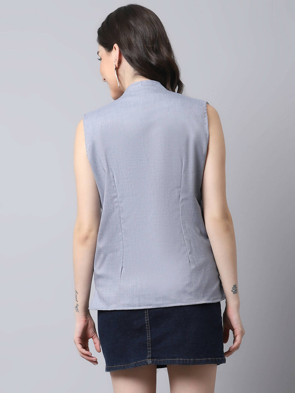 Even Apparels Grey Polyblend Open Front Women's Waistcoat | Grocsy