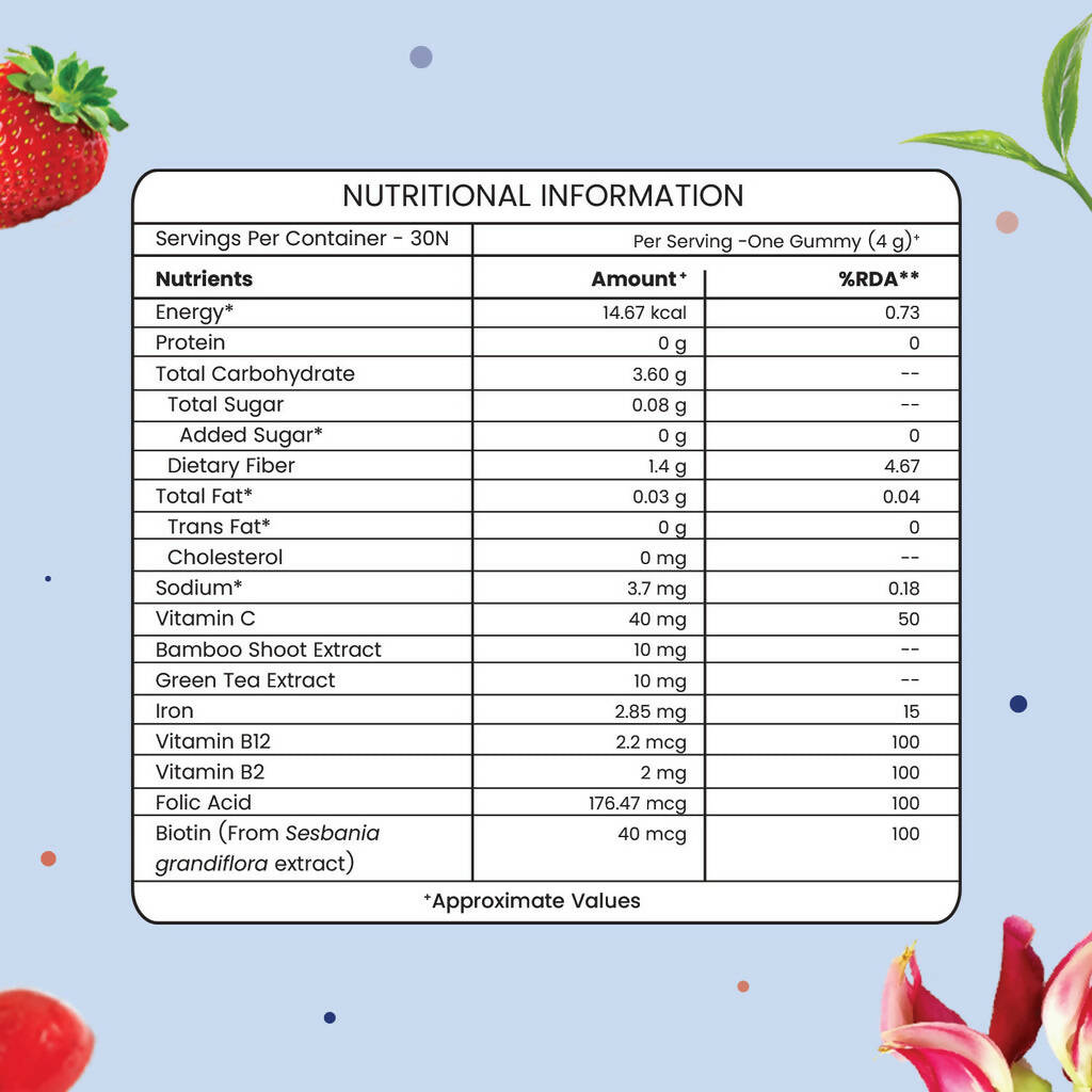 Neuherbs Grow Hair Gummies (No Added Sugar) - Strawberry Flavor | Grocsy