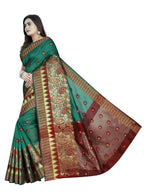 Vamika Banarasi Jaquard Rama Green & Red Weaving Saree | Grocsy