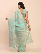 Shree Shyam Fashion Linen Cotton Sea Green Saree | Grocsy