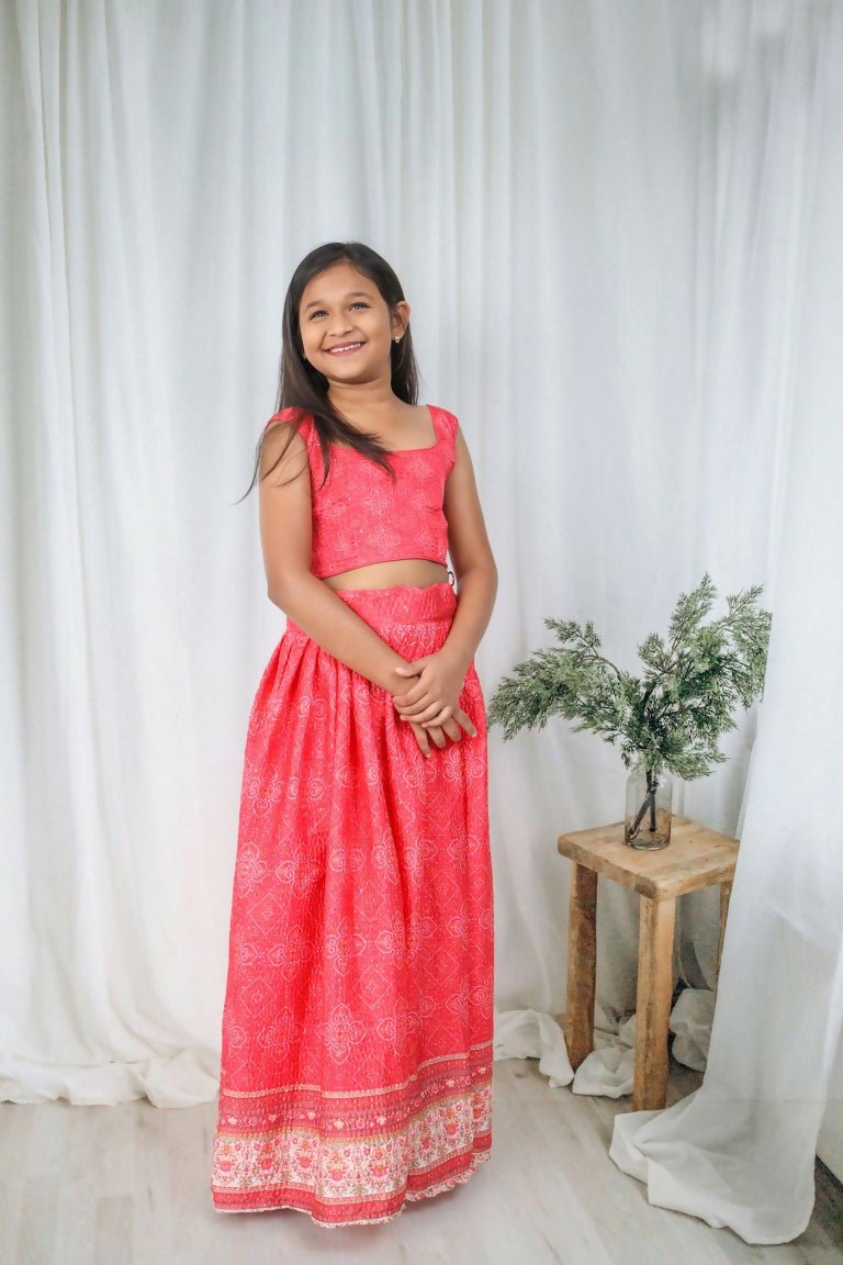 Aayaa Designer Printed Chinon Crochet Sequance Kids Lehenga Choli - Pink | Grocsy