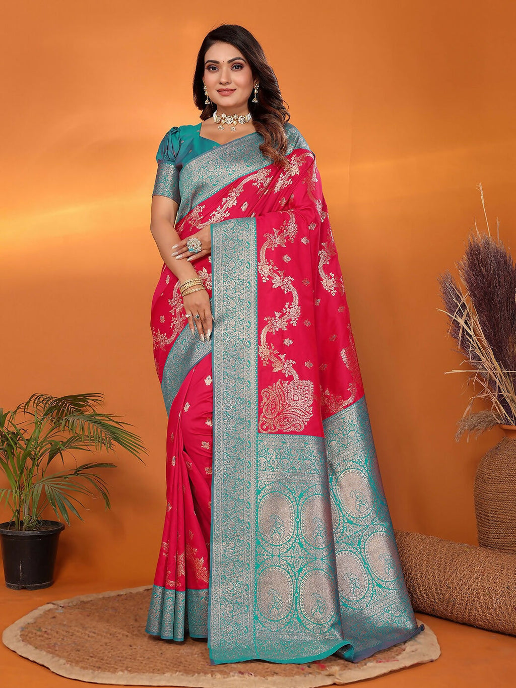 Joban Fashion Banarasi Red Woven Soft Silk Saree | Grocsy